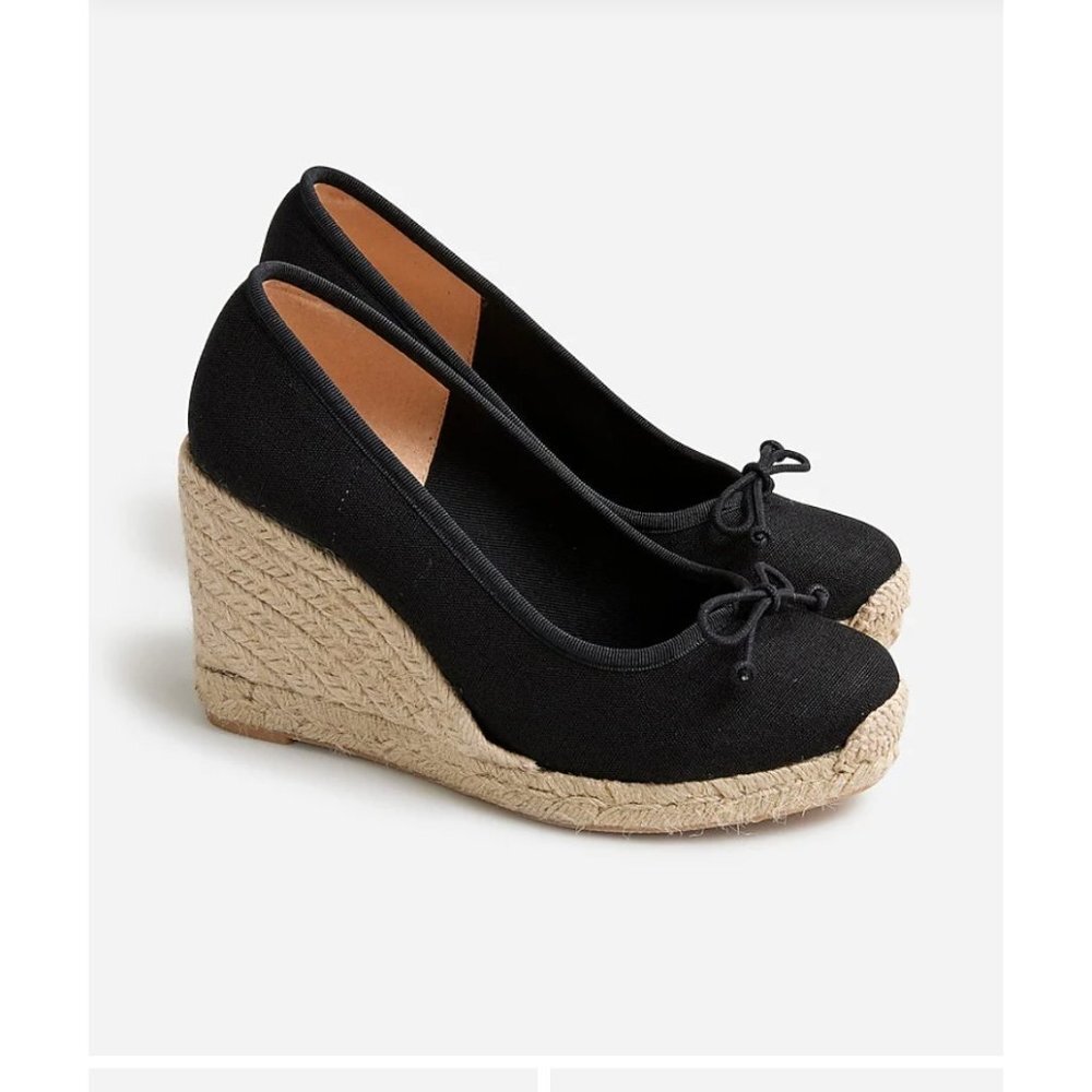J.Crew $158 Seville Made-In-Spain Espadrille Wdges Black Size 8.5 BT393